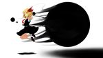  blonde_hair chu_(artist) darkness floating foreshortening hair_ribbon highres light_smile outstretched_arms profile red_eyes ribbon rumia shadow short_hair solo spread_arms touhou 