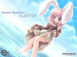  acolyte animal_ears bunny_ears ishihara_masumi laughing pink_hair ragnarok_online short_hair solo wallpaper water 