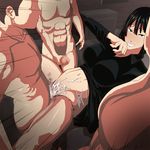  1girl 3boys bottomless breasts censored cum cum_in_pussy fubuki_(one-punch_man) grin maperbozo multiple_boys one-punch_man rape sex smile solo_focus tally tears vaginal 