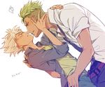  2boys blush character_request green_hair ji_futoshi_(mocomax) king_of_prism_by_prettyrhythm male_focus multiple_boys necktie nishina_kazuki pretty_rhythm silver_hair size_difference sweat yamato_alexander yaoi 