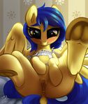  2016 absurd_res anus blue_hair dock equine fan_character feathered_wings feathers female feral hair hi_res hooves inside kinkypinkie looking_at_viewer mammal my_little_pony pegasus pussy silvia_windmane smile solo spread_legs spreading underhoof wings 