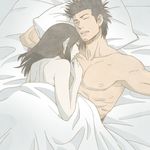  1boy 1girl 3mm black_hair couple eyes_closed gintama kondo_isao kondou_isao shimura_tae short_hair sleeping 