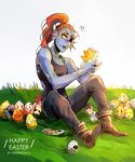  2girls ;d alphys annoying_dog arm_wrap artist_name asgore_dreemurr bad_id bad_tumblr_id blue_skin blush boots chara_(undertale) creature denim dogamy dogaressa easter easter_egg egg eyepatch eyeshadow flowey_(undertale) frisk_(undertale) full_body gills grass grillby grin happy_easter hatching head_fins makeup mettaton_ex monster_girl muffet multiple_girls nise_(wraith615) one_eye_closed onionsan open_mouth outstretched_arms paintbrush palette papyrus_(undertale) ponytail red_eyes red_hair sans scar sharp_teeth simple_background sitting smile spoilers surprised sweat sweatdrop tank_top teeth temmie toriel undertale undyne w.d._gaster white_background yellow_sclera yellow_skin younger 