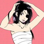  1girl 3mm black_hair eyepatch female flat_color gintama long_hair sarashi solo yagyuu_kyuubei 