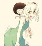  butt caprine female hair horn long_ears long_hair mammal open_mouth pose smile solo tokumori_kaisen white_hair yellow_eyes 