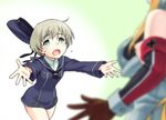  bismarck_(kantai_collection) blonde_hair blue_eyes commentary_request dress funitarefu gloves hat kantai_collection multiple_girls open_mouth outstretched_arms sailor_dress sailor_hat short_hair silver_hair tears uniform z1_leberecht_maass_(kantai_collection) 