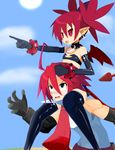  1girl adell_(disgaea) demon_girl disgaea elbow_gloves etna gloves red_hair skirt thigh_boots twintails wings 