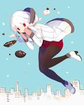  2015 albino baal_(shiomachi) black_legwear boots breath full_body fur-trimmed_sleeves fur_trim hand_to_own_mouth hood hood_down hoodie looking_at_viewer mittens new_year original pantyhose red_eyes shiomachi short_hair short_shorts shorts sidelocks sky skyline solo star white_eyelashes white_hair 