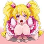  1girl blonde_hair breasts cleavage cure_peach female fresh_precure! kechin_(oreteki18kin) looking_at_viewer momozono_love nipples precure tied_hair tongue tongue_out twintails 