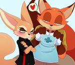  &lt;3 2016 angry anthro blush canine claws clothing crossed_arms disney dress duo fennec finnick fox gloves_(marking) hi_res holding_object male mammal markings nick_wilde sssonic2 sweat sweatdrop zootopia 
