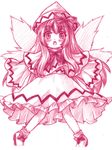  blush bow fairy_wings graphite_(medium) hair_bow hat lily_white long_hair monochrome open_mouth pigeon-toed sketch solo touhou traditional_media wings yuran_(kuen-hien) 