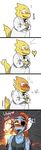 4koma alphys bad_id bad_tumblr_id blood blood_from_mouth blue_skin blush comic confession creature emphasis_lines english explosion eyepatch eyeshadow fish full-face_blush gills giving_up_the_ghost glasses head_fins heart heart_hands highres labcoat makeup monster_girl motion_lines multiple_girls nise_(wraith615) no_pupils open_mouth pointing pointing_at_self ponytail red_hair so_moe_i'm_gonna_die! sweat sweating_profusely tail tail_wagging tank_top trembling undertale undyne yellow_sclera yellow_skin yuri 