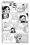  3boys 4koma :3 bkub closed_eyes comic dj dj_copy_and_paste eighth_note emphasis_lines english fang greyscale headphones honey_come_chatka!! komikado_sachi lone_wolf_and_cub looking_at_viewer monochrome multiple_boys multiple_girls musical_note one_eye_closed profanity side_ponytail simple_background tayo translated 