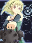  bare_shoulders black_bullet blonde_hair frown gatling_gun gun kotowa_ruko red_eyes serious solo tina_sprout weapon 