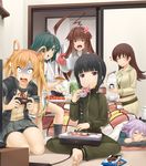  6+girls :3 :o :t abukuma_(kantai_collection) ahoge alternate_costume anger_vein arcade_stick bangs barefoot bike_shorts black_hair black_legwear blonde_hair blue_eyes blunt_bangs bowl braid breasts brown_eyes brown_hair chopsticks closed_eyes commentary controller cushion darkmaya double_bun drinking drooling dualshock eyepatch food game_console game_controller gamepad green_eyes green_hair guilty_gear guilty_gear_xrd hair_between_eyes hair_rings heart huge_ahoge indian_style indoors joystick juice_box kantai_collection kiso_(kantai_collection) kitakami_(kantai_collection) kneehighs kotatsu kuma_(kantai_collection) large_breasts long_hair long_sleeves lying multiple_girls navel neckerchief no_hat no_headwear on_stomach ooi_(kantai_collection) open_mouth oven_mitts playing_games playstation_4 pleated_skirt pot purple_eyes purple_hair remodel_(kantai_collection) rice rice_bowl sailor_collar school_uniform seiza serafuku short_hair short_sleeves shorts shorts_under_skirt sitting skirt sleeping smile sparkle street_fighter street_fighter_v surprised table tama_(kantai_collection) teeth thighs track_suit triangle_mouth twintails under_kotatsu under_table v-shaped_eyebrows wavy_mouth wide-eyed 