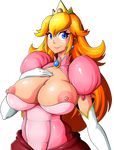  1girl areola_slip areolae blonde_hair blue_eyes breasts breasts_outside cleavage clothed crown curvy dress elbow_gloves female female_only gloves hand_on_chest huge_breasts human large_breasts long_hair looking_at_viewer nintendo nipple_slip nipples princess_peach shadow smile solo super_mario_bros. super_smash_bros. transparent_background upper_body white_gloves wide_hips witchking00 