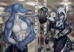  abs aurancreations clothing dog_tags female fish flexing gym male marine muscular nika_sharkeh piercing pose shark weights 