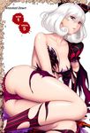  1girl ass bra breasts large_breasts official_art panties queen&#039;s_blade queen's_blade sad sitting snow_white_(queen&#039;s_blade) snow_white_(queen's_blade) solo torn_clothes white_hair 