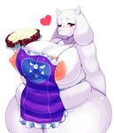 &lt;3 1girl 2016 anthro apron areola areolae boss_monster breasts caprine clothing fangs fat female food gigantic_breasts goat goat_ears hand_behind_back horn horns large_areolae long_ears looking_at_viewer mammal mato_spectoru matospectoru naked_apron nipples obese one_eye_closed overweight pie red_eyes simple_background smile solo thick_thighs toriel tray undertale video_games white_background wide_hips 