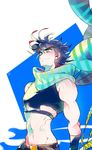  adonis_belt bad_id bad_pixiv_id black_hair jojo_no_kimyou_na_bouken joseph_joestar_(young) male_focus midriff scarf senzzang solo 