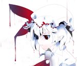  albino alternate_hair_color ambiguous_red_liquid bangs bow cravat dripping frills hair_between_eyes hat ikurauni mob_cap parted_lips portrait profile red_bow red_eyes remilia_scarlet ringed_eyes short_hair solo touhou white_background white_hair 