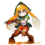  belt boots bow_(weapon) cko_(nanany_k) company_connection compass cosplay crossbow domino_mask hood inkling knees_together_feet_apart linkle linkle_(cosplay) long_hair mask miniskirt orange_eyes orange_hair pointy_ears shirt skirt solo splatoon_(series) splatoon_2 tentacle_hair the_legend_of_zelda thigh_boots thighhighs weapon zelda_musou 