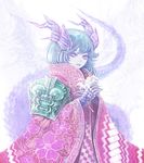  claws dragon_girl fantasy flower headgear highres holding holding_flower horns long_hair looking_at_viewer matajirou_(matagiro) monster_girl original pointy_ears scales shoulder_armor simple_background solo spaulders standing tail white_background wide_sleeves 