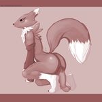  2016 anal anal_masturbation anal_penetration anthro arm_warmers balls big_butt black_sclera butt canine chest_tuft digimon digital_media_(artwork) dildo dipstick_tail fox fur half-closed_eyes hi_res looking_at_viewer male mammal masturbation monochrome multicolored_tail nude penetration plantigrade raised_tail renamon sex_toy simple_background smile solo toying_self tuft twinfox 