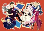  6+girls animal apron beatrice_(re:zero) black_hair blonde_hair blue_hair braid carrying cat copyright_name drill_hair elf emilia_(re:zero) facial_mark frederica_baumann highres holding_hands ino_(t174maho) long_hair maid maid_apron maid_headdress multiple_boys multiple_girls natsuki_subaru petra_leyte pink_hair pointy_ears puck_(re:zero) ram_(re:zero) re:zero_kara_hajimeru_isekai_seikatsu rem_(re:zero) roswaal_l._mathers sharp_teeth short_hair siblings sisters teeth twin_drills twins 