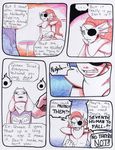 aftertale boss_monster caprine clothed clothing comic dialogue english_text eye_patch eyewear female fish goat group human loverofpiggies male mammal marine protagonist_(undertale) stool text toriel undertale undyne video_games 