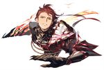  akiyoshi_haru armor brown_eyes fire gauntlets granblue_fantasy looking_at_viewer male_focus parted_lips percival_(granblue_fantasy) red_hair solo upper_body 