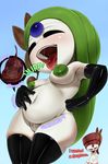  2016 abdominal_bulge armpits belly big_butt blush butt collar egg egg_insertion female female/female flat_chested gurgle happy hi_res internal legendary_pok&eacute;mon meloetta nintendo nipples open_mouth pok&eacute;mon puffy_nipples pussy rubber text theboogie thick_thighs video_games voluptuous vore 
