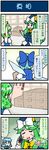  4koma artist_self-insert blue_bow blue_dress blue_hair bow box cardboard_box cirno closed_eyes comic commentary crying daiyousei dakimakura_(object) dress fairy_wings gradient gradient_background green_eyes green_hair hakurei_reimu hat highres ice ice_wings long_hair md5_mismatch mima mizuki_hitoshi multiple_girls open_mouth pillow short_hair smile streaming_tears sweat sweatdrop tatara_kogasa tears touhou touhou_(pc-98) translated wings yellow_bow 