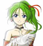  aitaso baby blue_eyes bow cape detached_sleeves dress earrings elbow_gloves final_fantasy final_fantasy_vi gloves green_hair hair_ribbon jewelry long_hair lowres ponytail ribbon strapless strapless_dress tina_branford 