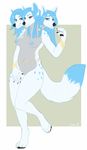  3_heads anthro blue_hair bracelet breasts brown_eyes canine cerberus female fur hair jewelry long_hair mammal multi_head nipples nude simple_background solo standing venerit white_fur 