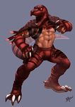  abs artist_name bad_id bad_tumblr_id blue_background boots cape dinosaur_boy fingerless_gloves full_body gloves heiyand highres king_of_dinosaurs male_focus mask monster_boy navel open_mouth shirtless simple_background solo tail the_king_of_fighters the_king_of_fighters_xiv yellow_eyes 