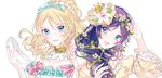  ayase_eli blonde_hair blue_eyes crown flower glass_slipper hair_flower hair_ornament hair_vines long_hair love_live! love_live!_school_idol_festival love_live!_school_idol_project multiple_girls nennen plant princess purple_hair tiara toujou_nozomi vines 