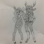  1:1 2016 belt cervine clothing deer duo female fur hair happy jacket leggings legwear long_hair male mammal one_eye_closed pants sketch smile staticrooster traditional_media_(artwork) 