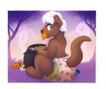  anthro applepup biped diaper feces gid_(pointofnor3turn) hair halloween holidays looking_back male mammal messy_diaper mustelid otter pacifier scat soiling solo white_hair 