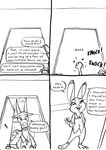  antelope anthro barefoot black_and_white bucky_oryx-antlerson comic dialogue disney door eric_schwartz female hi_res judy_hopps knocking kudu lagomorph line_art looking_down looking_up low-angle_view male mammal monochrome oryx pronk_oryx-antlerson rabbit speech_bubble unseen_character zootopia 