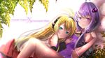  2girls aqua_eyes blonde_hair narami purple_eyes purple_hair shoujo_ai tsurumaki_maki vocaloid voiceroid yuzuki_yukari 