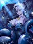  2016 angelbreed big_breasts breasts bubble cephalopod disney eel fangs fish flotsam glowing glowing_eyes green_eyes hair hi_res humanoid hybrid jetsam jewelry looking_at_viewer marine navel necklace octopus open_mouth red_eyes teeth tentacles the_little_mermaid underwater ursula water white_hair 