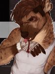  anthro blood brown_fur claws fur hyena male mammal scratch snout solo tan_fur tongue tongue_out were yellow_eyes 