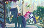  2016 blue_eyes boulder_(mlp) clothing cloud earth_pony equine female feral flying friendship_is_magic fur grey_fur group hair horn horse jowybean lamp male mammal manehattan maud_pie_(mlp) my_little_pony outside pegasus pink_fur pink_hair pinkie_pie_(mlp) pony postcard purple_hair rarity_(mlp) rock sky skyscraper smile street taxi tree unicorn unknown_character white_fur window wings 