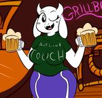  2016 alcohol anthro bar barmaid beer beverage big_breasts boss_monster breasts caprine cleavage clothed clothing creepycurse english_text female food goat horn huge_breasts human mammal text toriel undertale video_games 