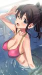  ;d arm_at_side arm_up armpits ass bad_id bad_twitter_id bare_shoulders bathing bikini bikini_top black_bow blush bow breasts brown_hair cleavage collarbone covered_nipples from_side h@ll hair_bow idolmaster idolmaster_million_live! large_breasts long_hair looking_at_viewer looking_to_the_side one_eye_closed open_mouth pink_bikini polka_dot polka_dot_bow ponytail pool ribbon salute satake_minako side-tie_bikini sidelocks smile solo swimsuit tareme water yellow_ribbon 