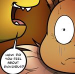  2016 annoyed brown_fur comic cute_fangs dialogue eevee eeveelution english_text fur jolteon kuroodod neck_tuft nintendo parody pok&eacute;mon sam_(kuroodod) simple_background sloth_(kuroodod) smile speech_bubble teeth text tongue tuft video_games yellow_fur 