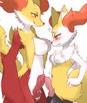  anatomically_correct anatomically_correct_penis animal_genitalia animal_penis anthro black_fur black_nose blush braixen breasts canine canine_penis chest_tuft chiji delphox dickgirl dickgirl/dickgirl dripping drooling duo erection fox frottage fur half-closed_eyes intersex intersex/intersex knot mammal multicolored_fur nintendo nipples penis pink_nipples pink_penis pok&eacute;mon precum red_eyes red_fur red_penis saliva sex tongue tongue_out tuft video_games white_fur yellow_fur 