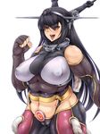  black_hair blush bodysuit breasts cameltoe covered_nipples gloves headdress huge_breasts kantai_collection long_hair military military_uniform nagato_(kantai_collection) nipples open_mouth pants solo tight tight_pants uniform yu02j0 