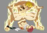  2boys anal ass bara blonde_hair blush erection evil_grin evil_smile fairy_tail grin laxus_dreyar male_focus multiple_boys muscle natsu_dragneel naughty_face nude penis pink_air sex smile yaoi 